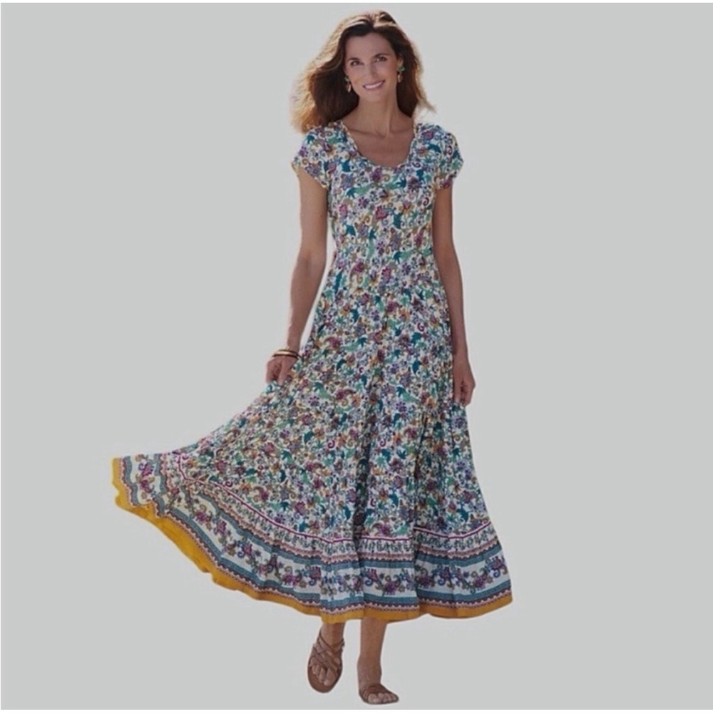 Soft Surroundings Kara Maxi Dress in Floral Paisley ,Neptune Green,
 Size XL - Picture 2 of 11